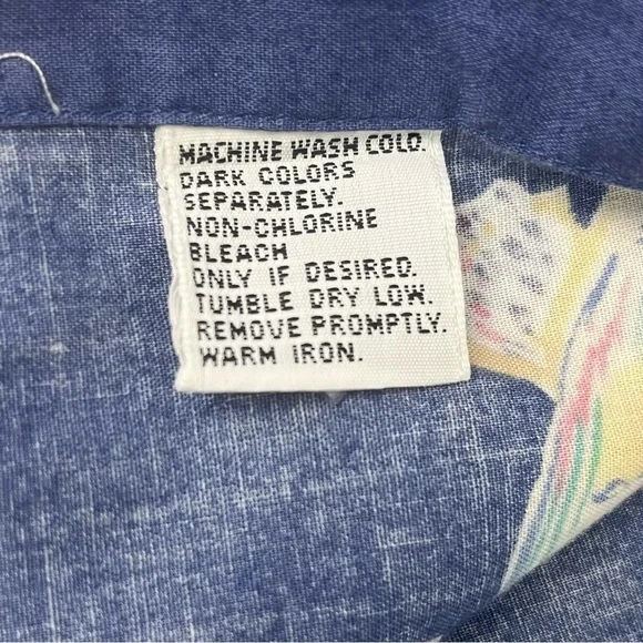 Chaps Ralph Lauren Short Sleeve Shirt All Over Fish Print Blue XL Vintage - Picture 7 of 7